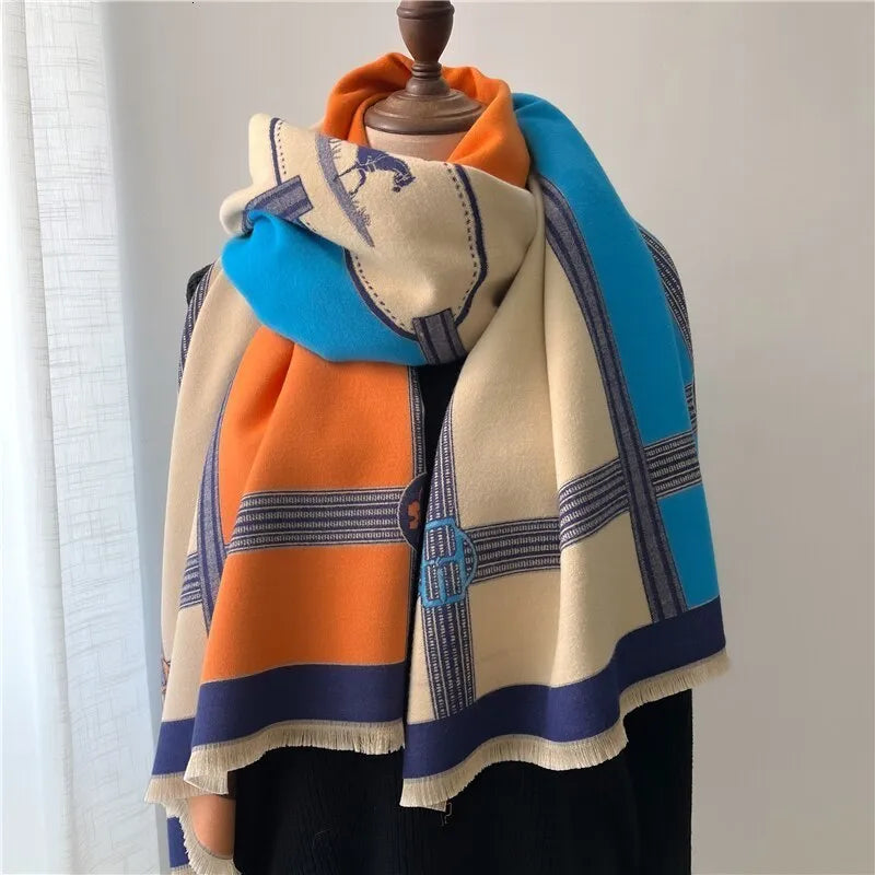 Damen Rechteckschal mit Fransen und Tiermuster / Jacquardmuster