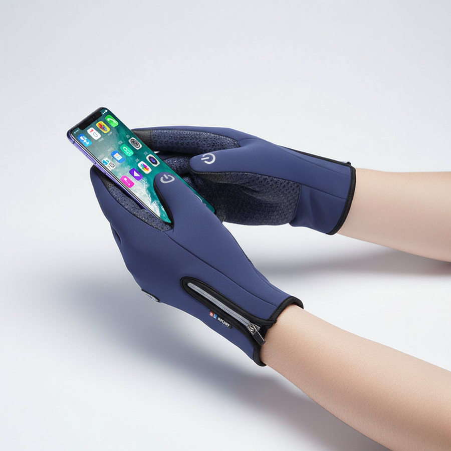 Unisex Touchscreen-Handschuhe mit Reißverschluss für Sport & Fahrrad in Blau, Schwarz, Grau