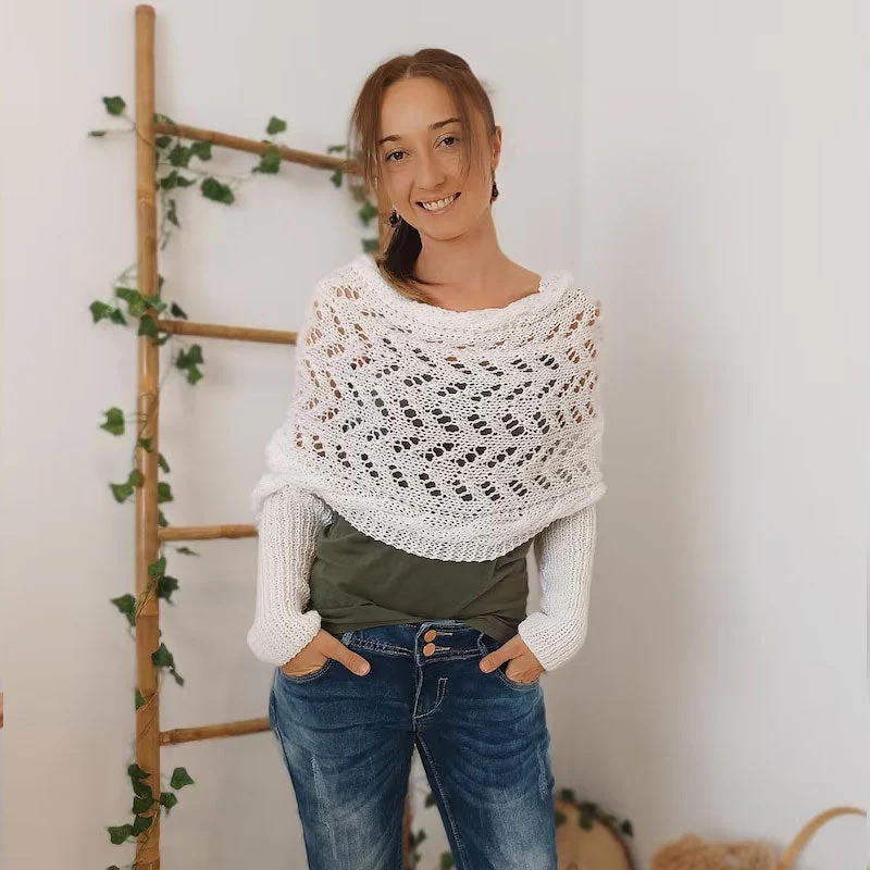 Damen Strick Bolero mit langen Ärmeln und Lochmuster
