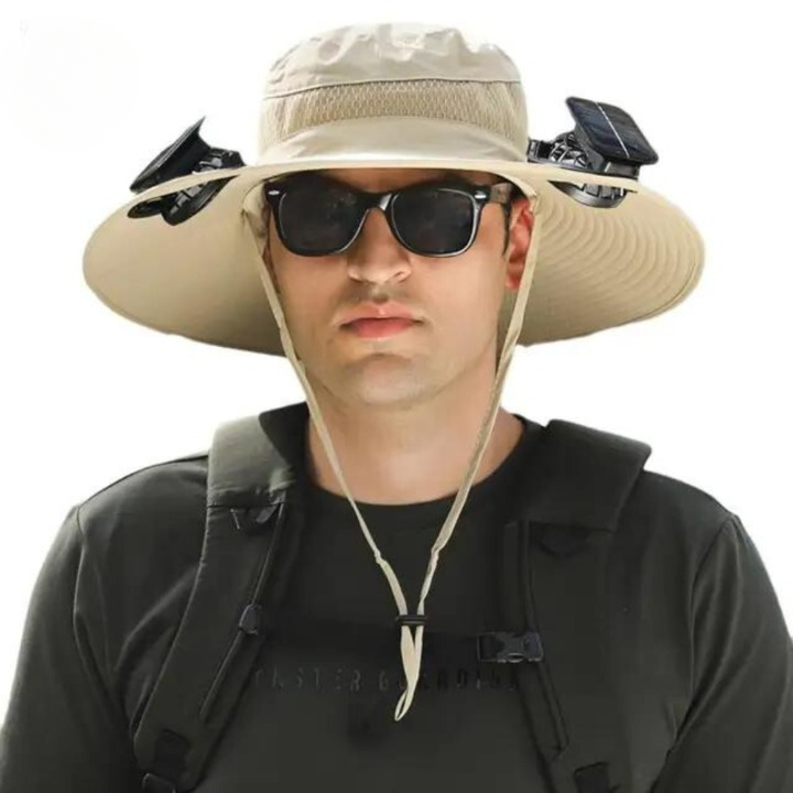 Sonnenhut mit Solarventilator, breiter Krempe und Nackenschutz für Outdoor-Aktivitäten