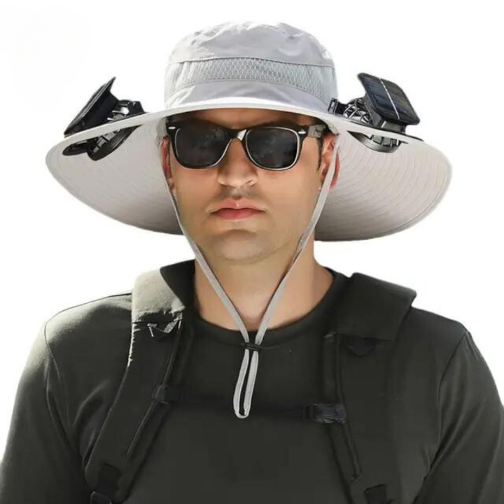 Sonnenhut mit Solarventilator, breiter Krempe und Nackenschutz für Outdoor-Aktivitäten