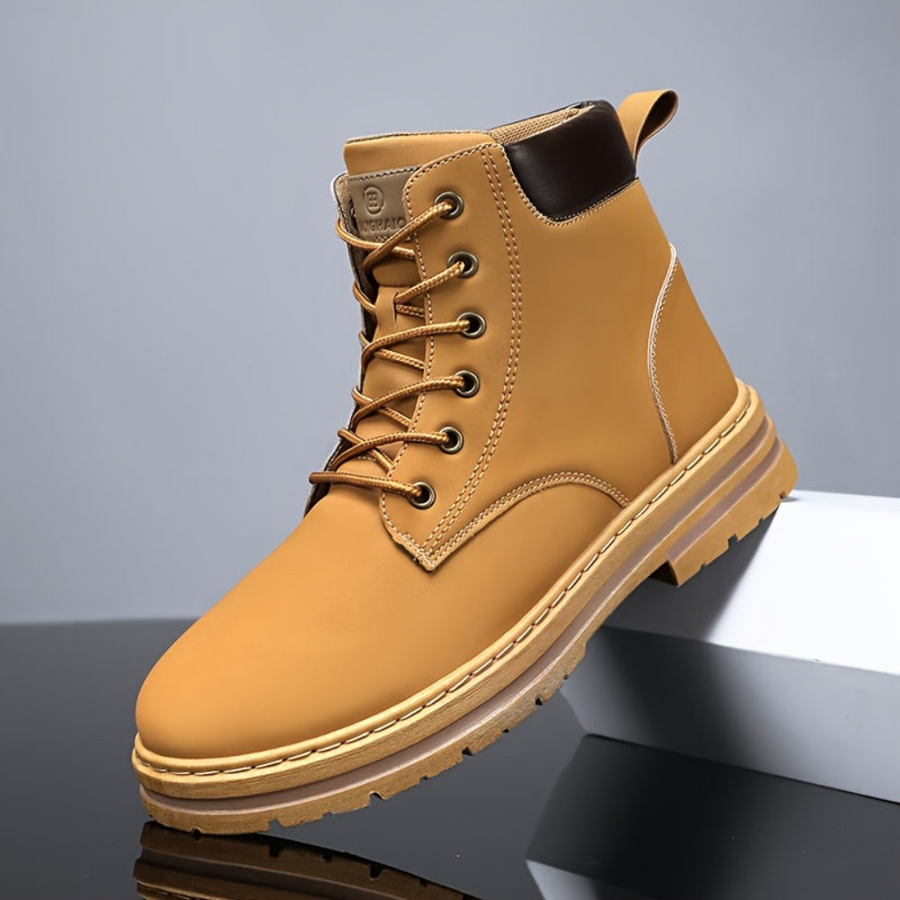 Herren Worker Boots Schnürstiefel Olivgrün mit profilierter Sohle