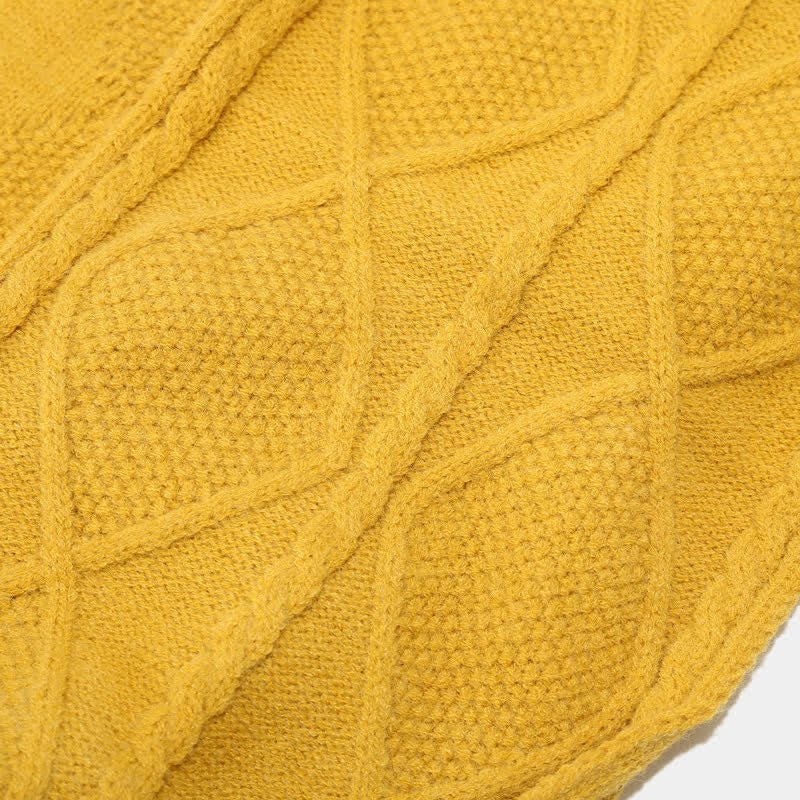 Wintermutsenset met gebreid patroon, pompon, sjaal en touchscreenhandschoenen