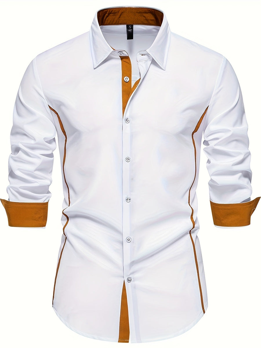 Herren Slim Fit Freizeithemd mit Kontrastdetails – Modernes Business & Casual Hemd, Langarm