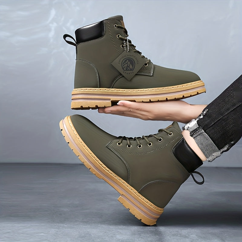 Herren Worker Boots Schnürstiefel Olivgrün mit profilierter Sohle