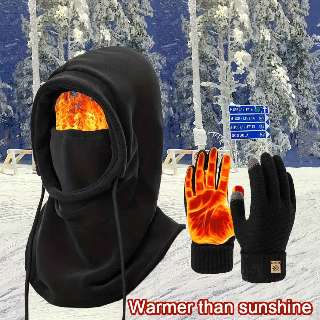 Unisex winterset met bivakmuts, handschoenen en thermosokken, zwart, warm