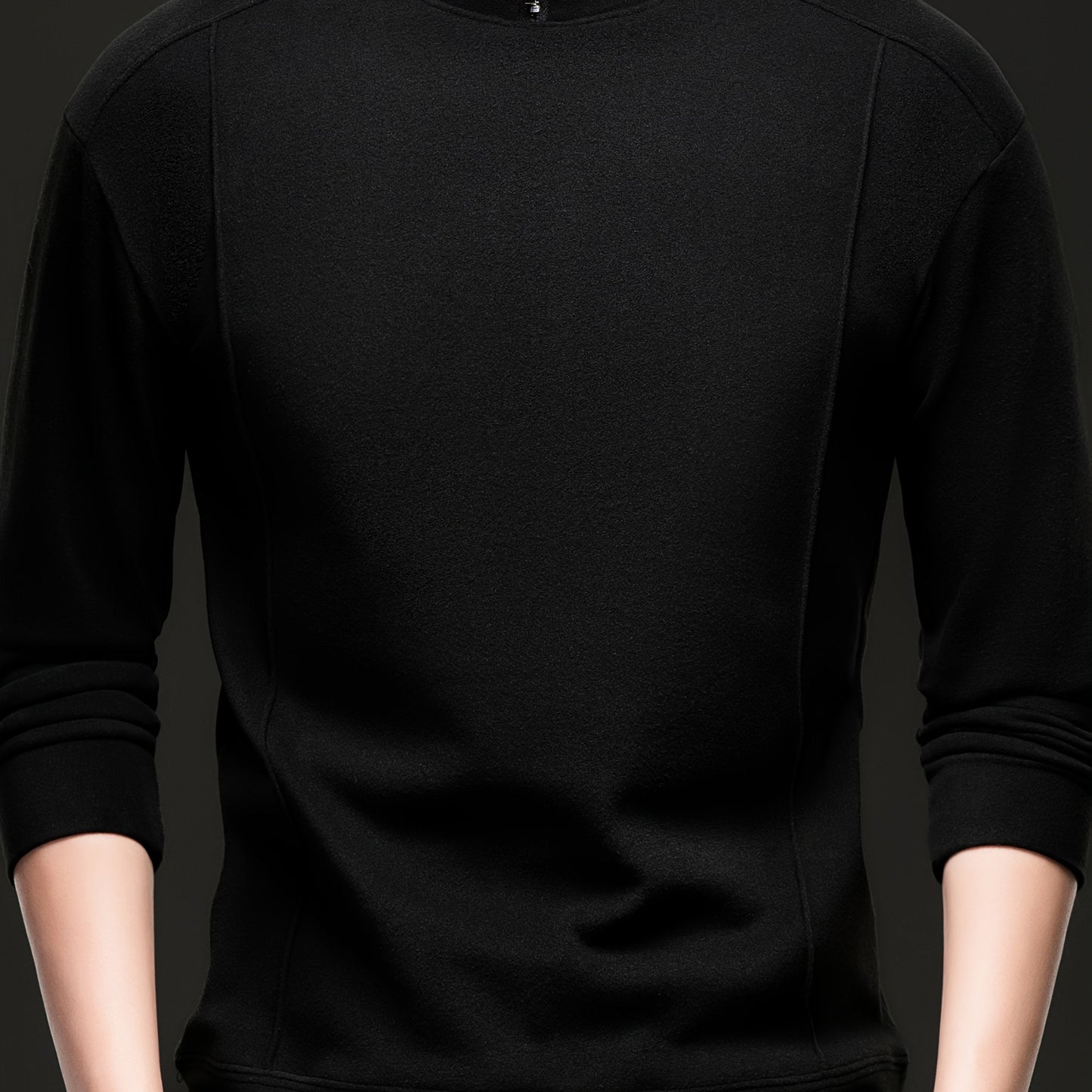 Herren Halb-Reißverschluss Pullover Stehkragen Langarm Shirt Uni