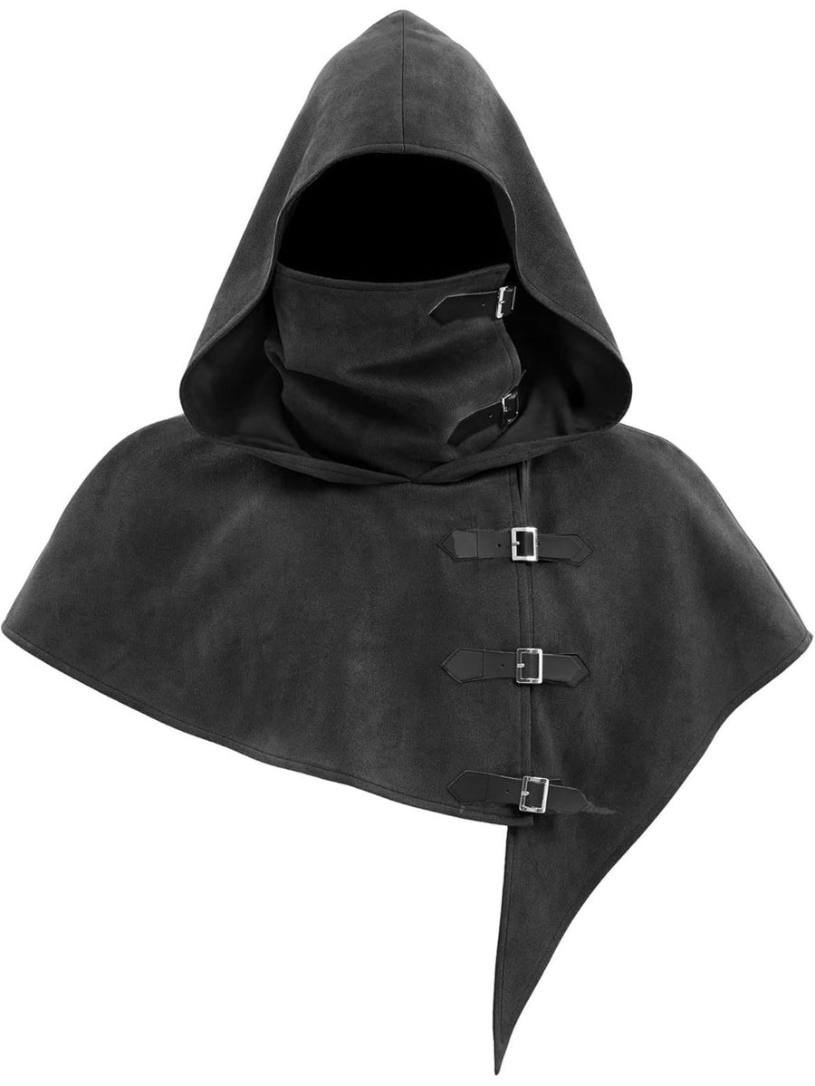 Kapuzencape mit Schnallen und Gesichtsbedeckung