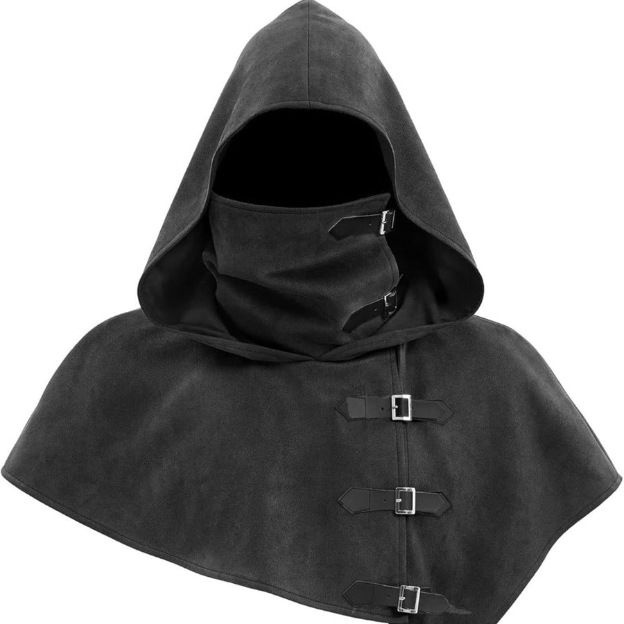 Kapuzencape mit Schnallen und Gesichtsbedeckung