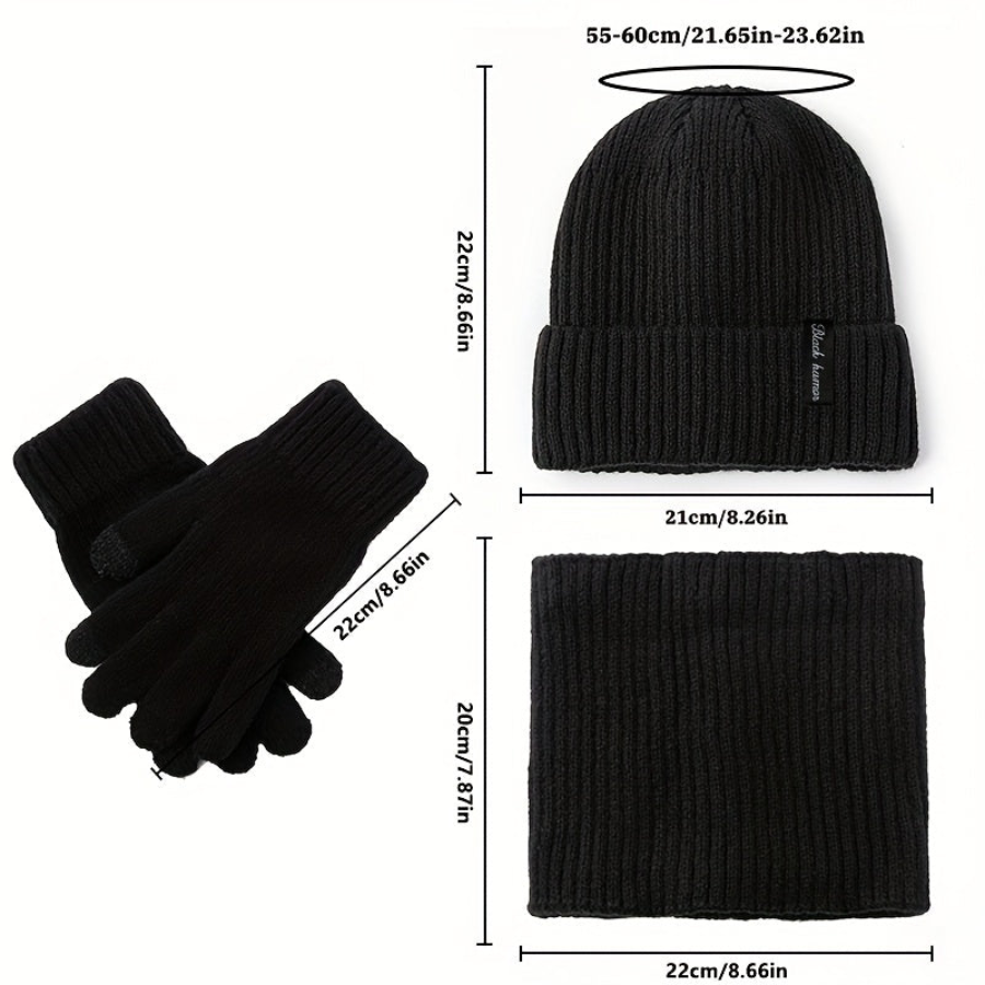 Unisex Winter Set Strickmütze Schal & Handschuhe, gefüttert