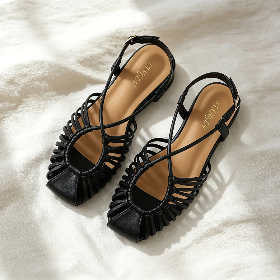 Damen Cage Sandalen mit eckiger Spitze und verstellbarem Riemen – Elegante Sommerschuhe für Alltag und Freizeit