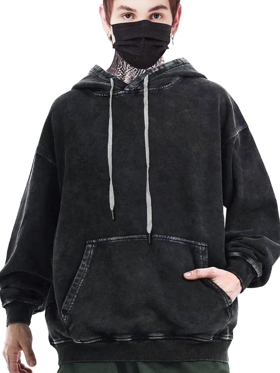 Hoodie Unisex Anthrazit Überschnitten Kapuzenpullover Kängurutasche Stonewashed