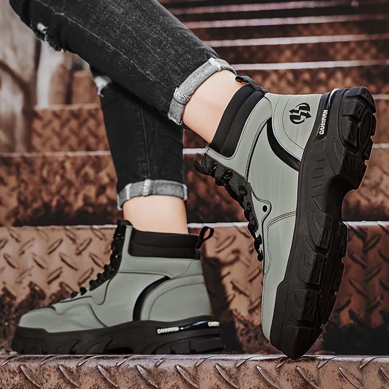 Unisex High-Top Sneaker-Stiefel mit Schnürung, kräftige Sohle, Schwarz/Grau