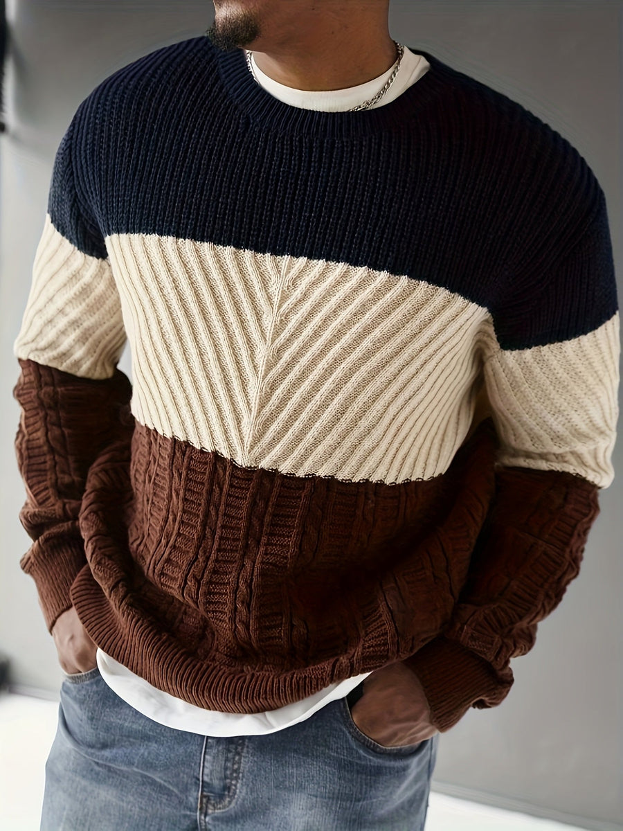Herren Strickpullover Blockfarben Rundhals Grobstrick