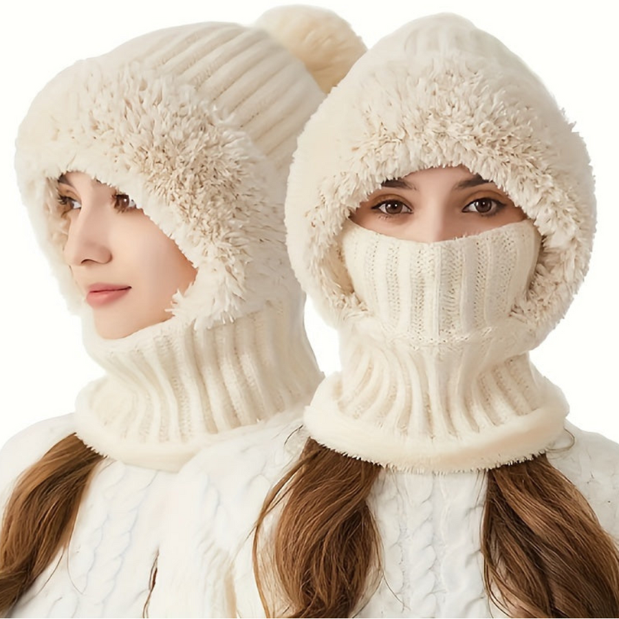 Wintermütze mit integriertem Schal und Gesichtsmaske, kuschelig gefüttert
