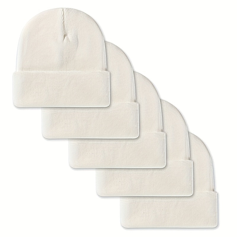 Unisex Mütze Beanie im 5er-Pack, Rippstrick, verschiedene Farben