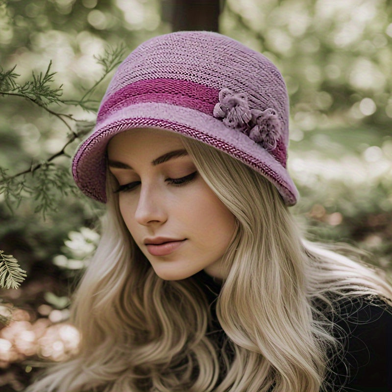 Damen Glockenhut aus weichem Material mit Band und Pompons – verschiedene Farben