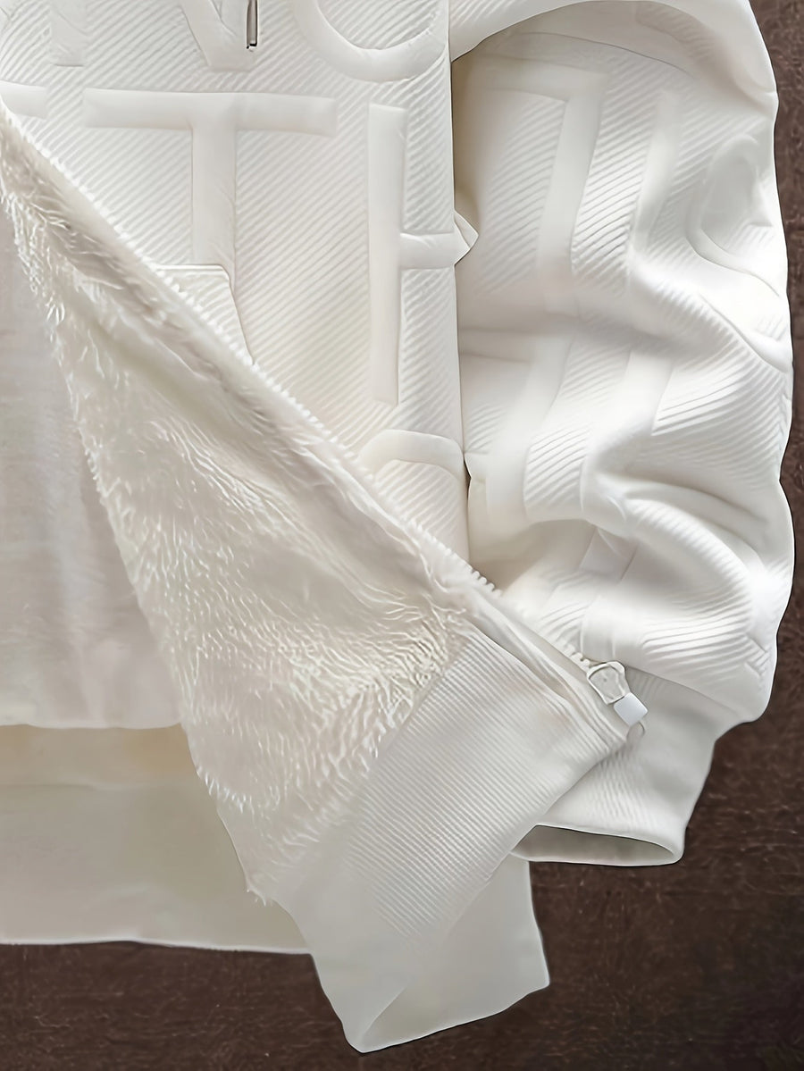 Herren Winter Hoodie Jacke mit Plüschfutter Reißverschluss Dick Gemustert Schwarz