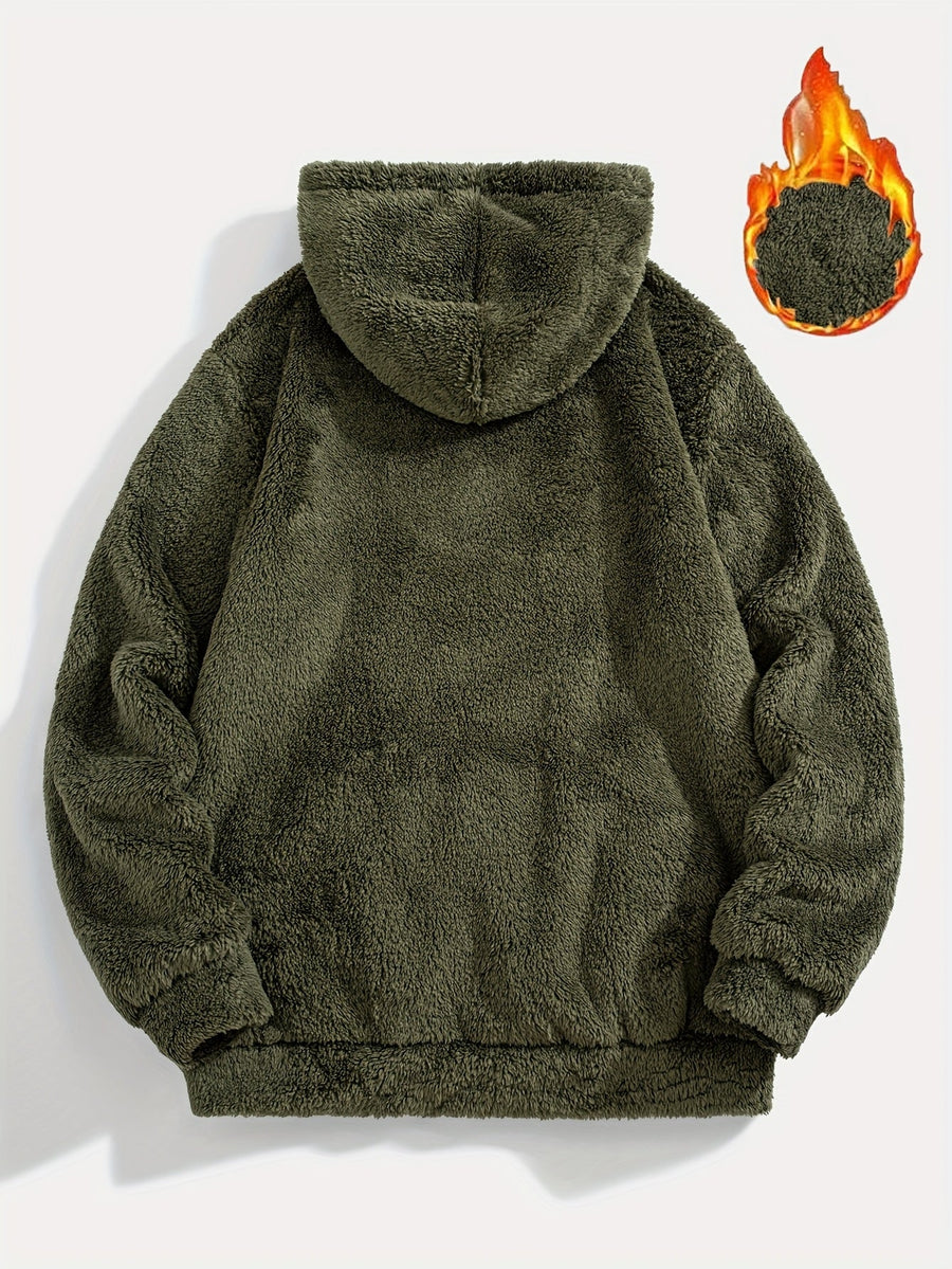 Unisex Teddy Hoodie Plüsch-Pullover mit Kapuze und Kängurutasche