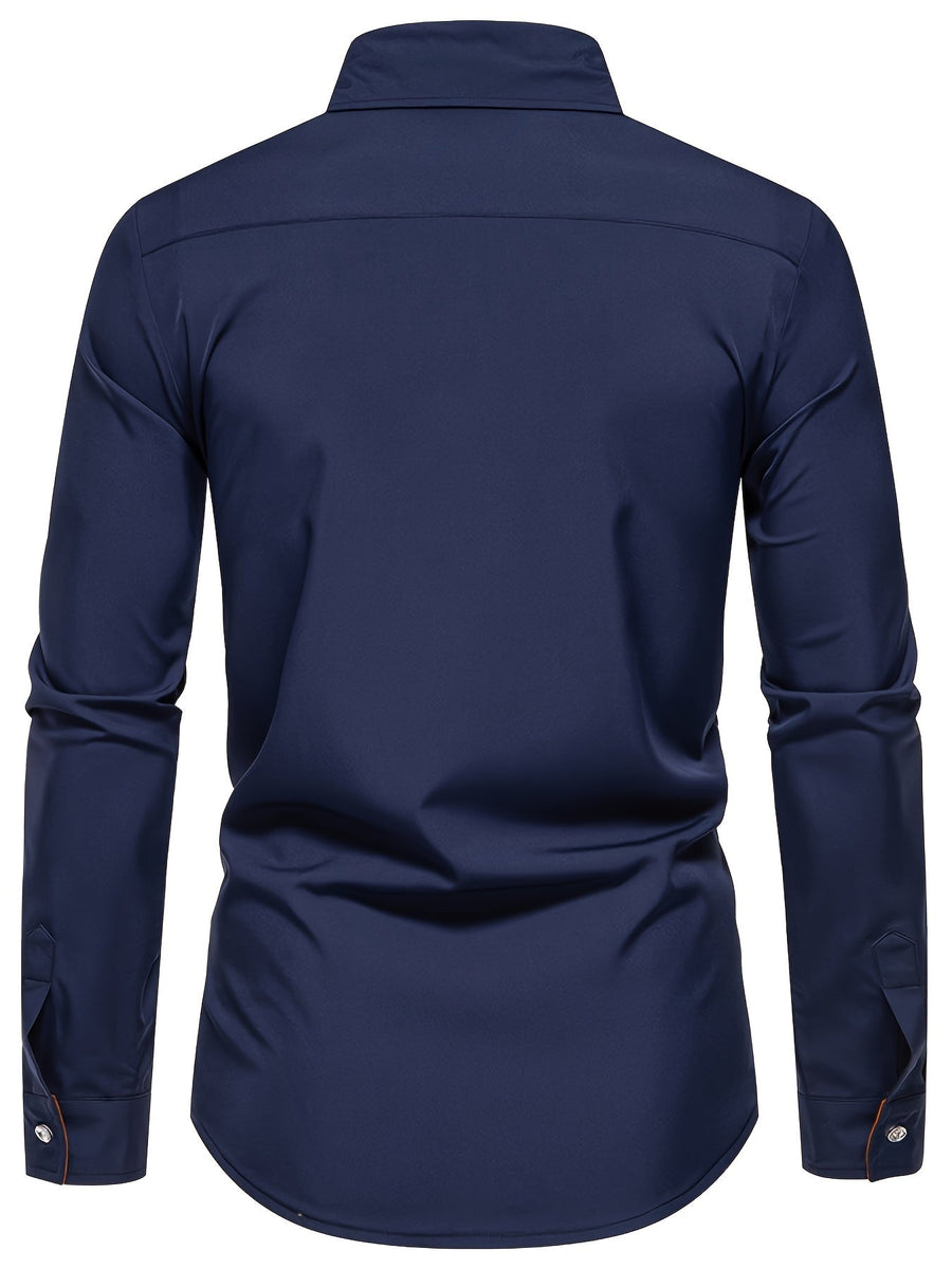 Herren Slim Fit Freizeithemd mit Kontrastdetails – Modernes Business & Casual Hemd, Langarm