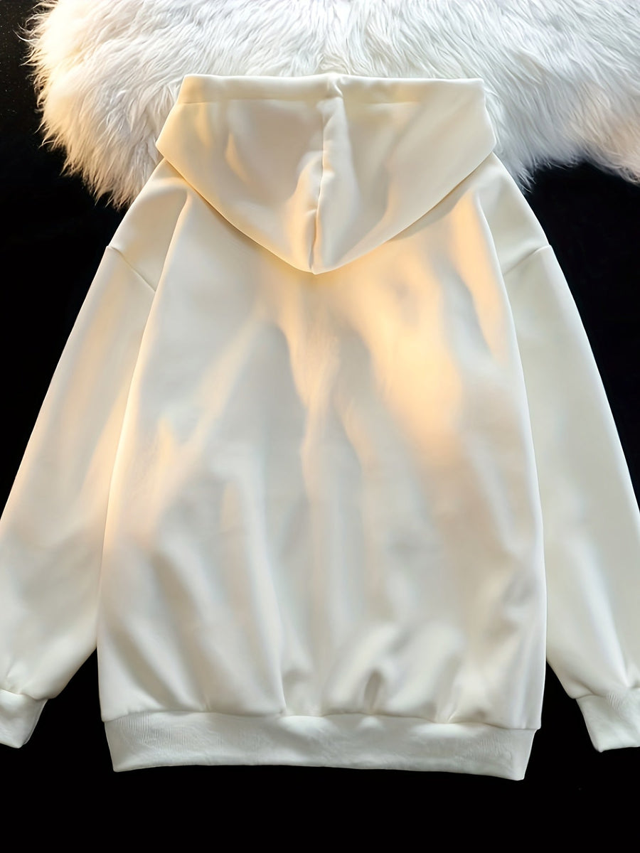 Hoodie Damen Creme mit flauschigem Katzen-Motiv