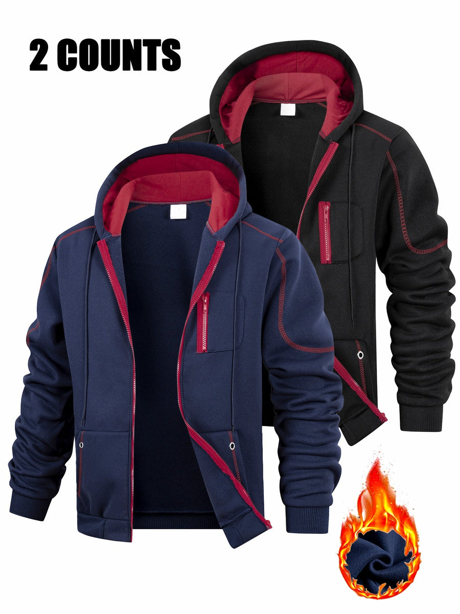 2er Pack Herren Kapuzenjacke mit Reißverschluss, sportliche Hoodie-Sets