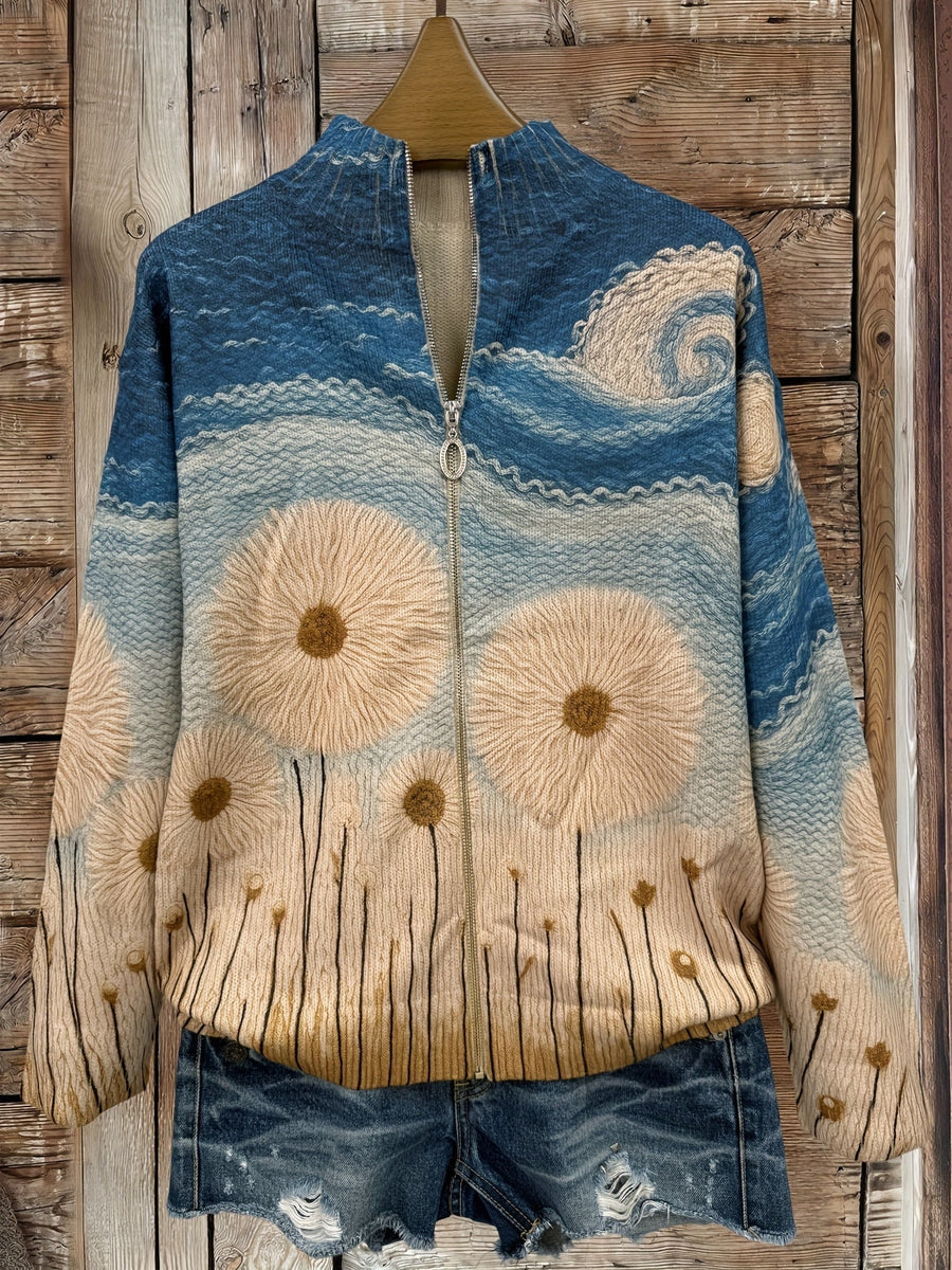 Dames vest met rits en bloemmotief