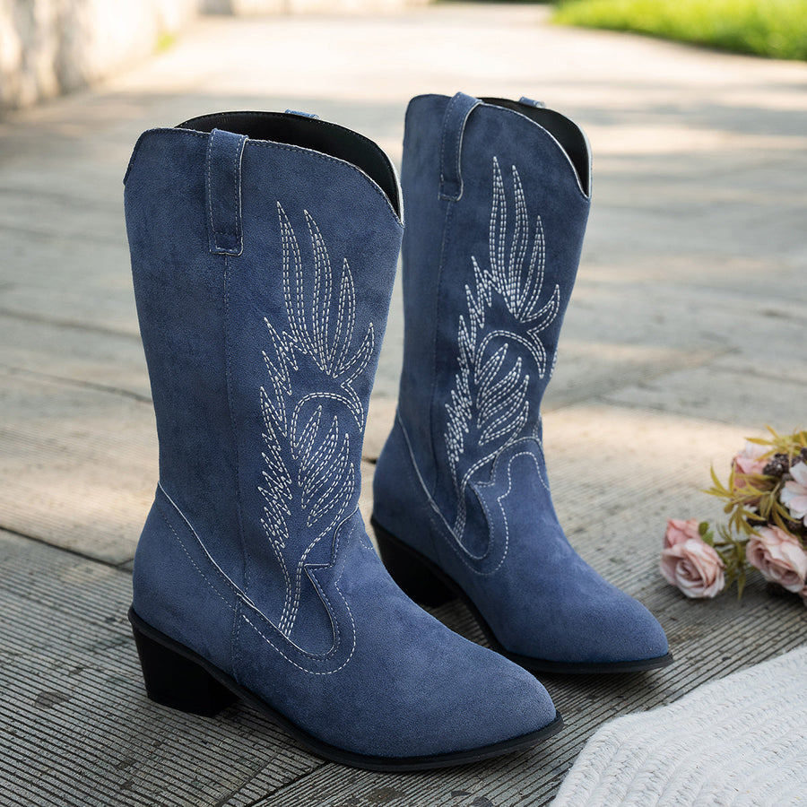 Cowboylaarzen voor dames met borduursel in marineblauw