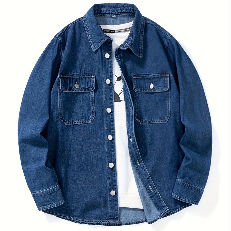 Jeanshemd Herren Hemd Jacke Casual Knopfleiste Brusttaschen