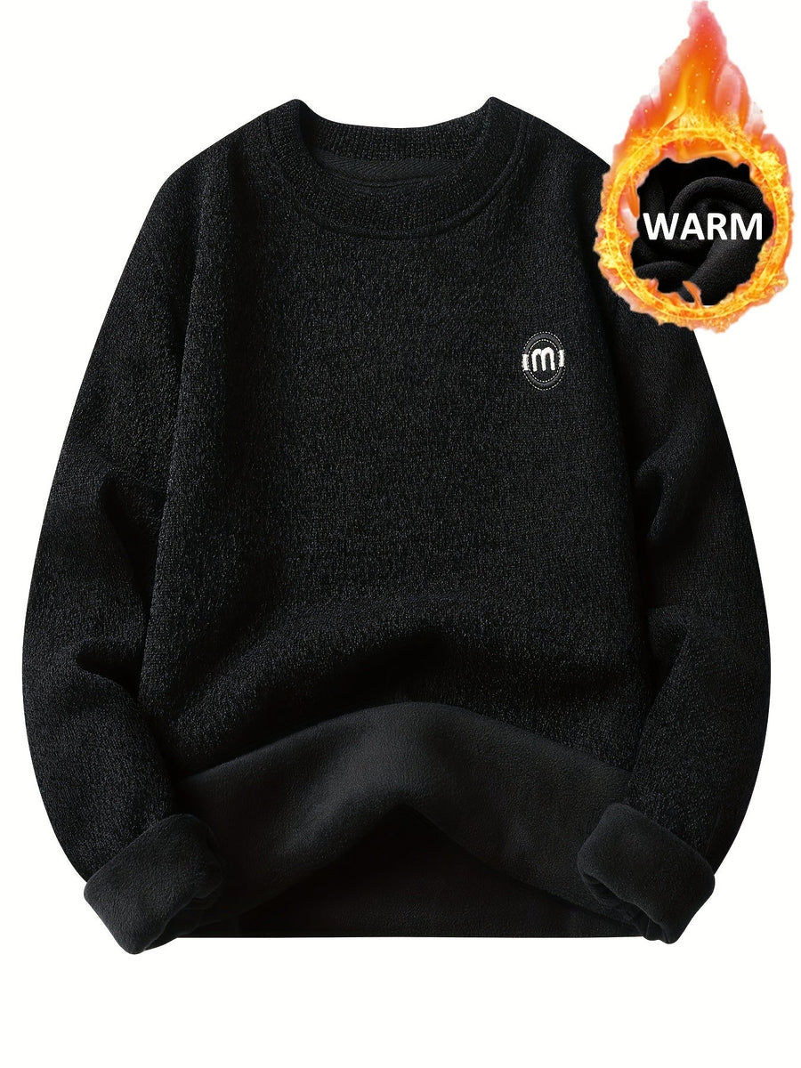 Unisex Winter Sweatshirt warm gefüttert Rundhals Grau Schwarz Khaki