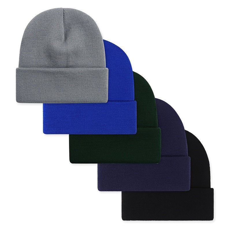 Unisex Mütze Beanie im 5er-Pack, Rippstrick, verschiedene Farben
