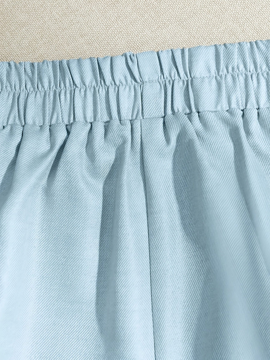 Damen Zweiteiler Weste & Shorts Set mit V-Ausschnitt und Stickerei – Ärmelloses Oberteil & Elastische Taille Shorts