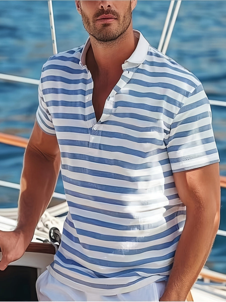 Herren Poloshirt im maritimen Streifen-Look – Perfekt für Freizeit & Segelausflüge