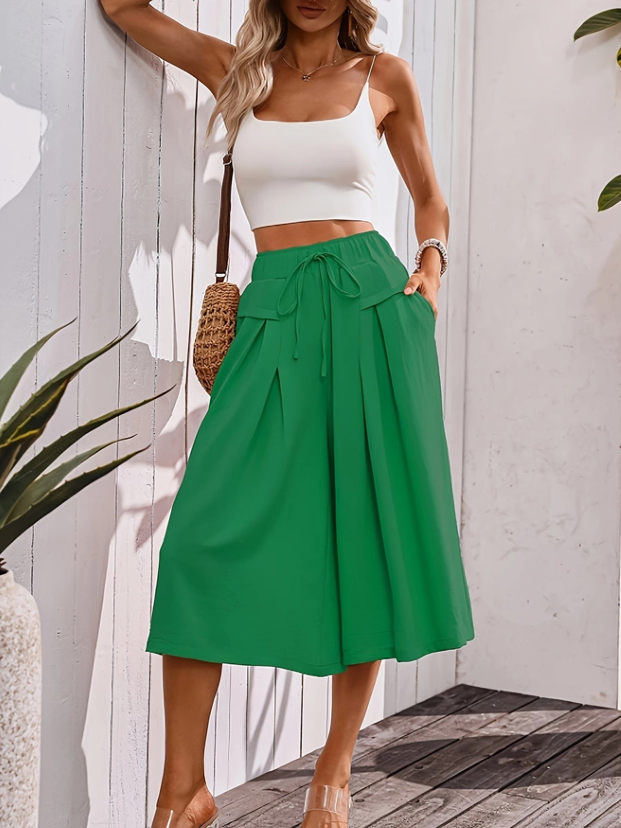 Damen Elegante Culotte Caprihose mit weitem Bein – Sommer Freizeitmode