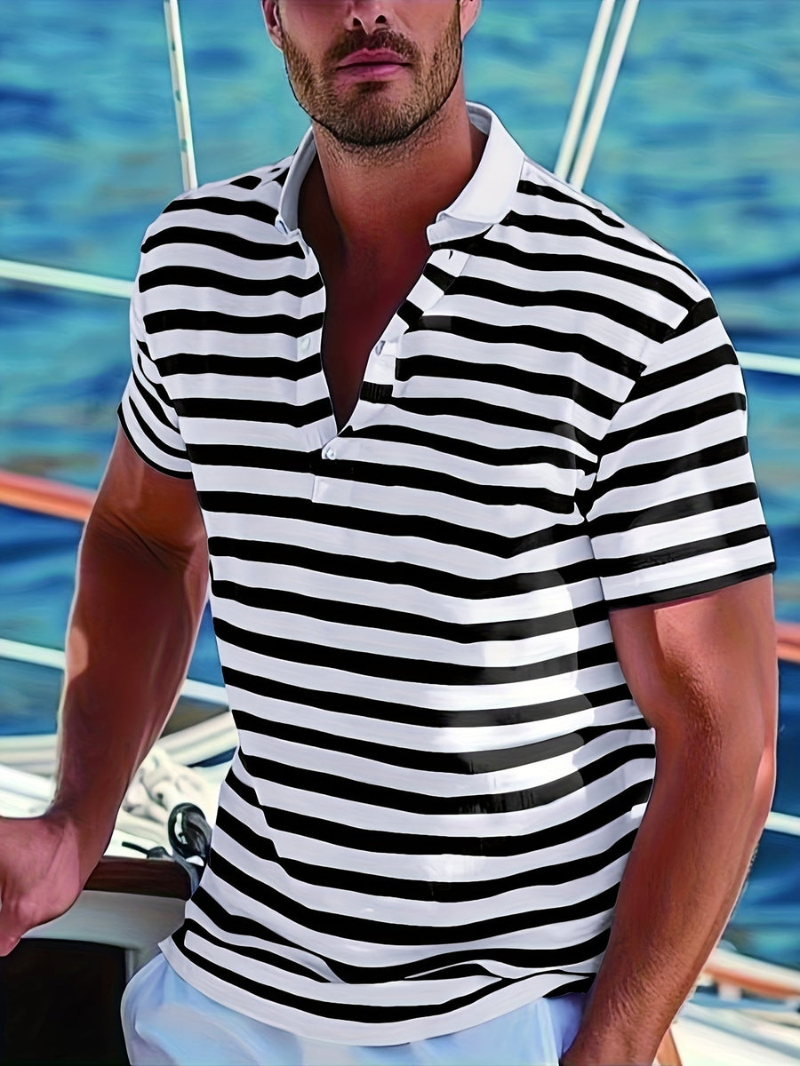 Herren Poloshirt im maritimen Streifen-Look – Perfekt für Freizeit & Segelausflüge