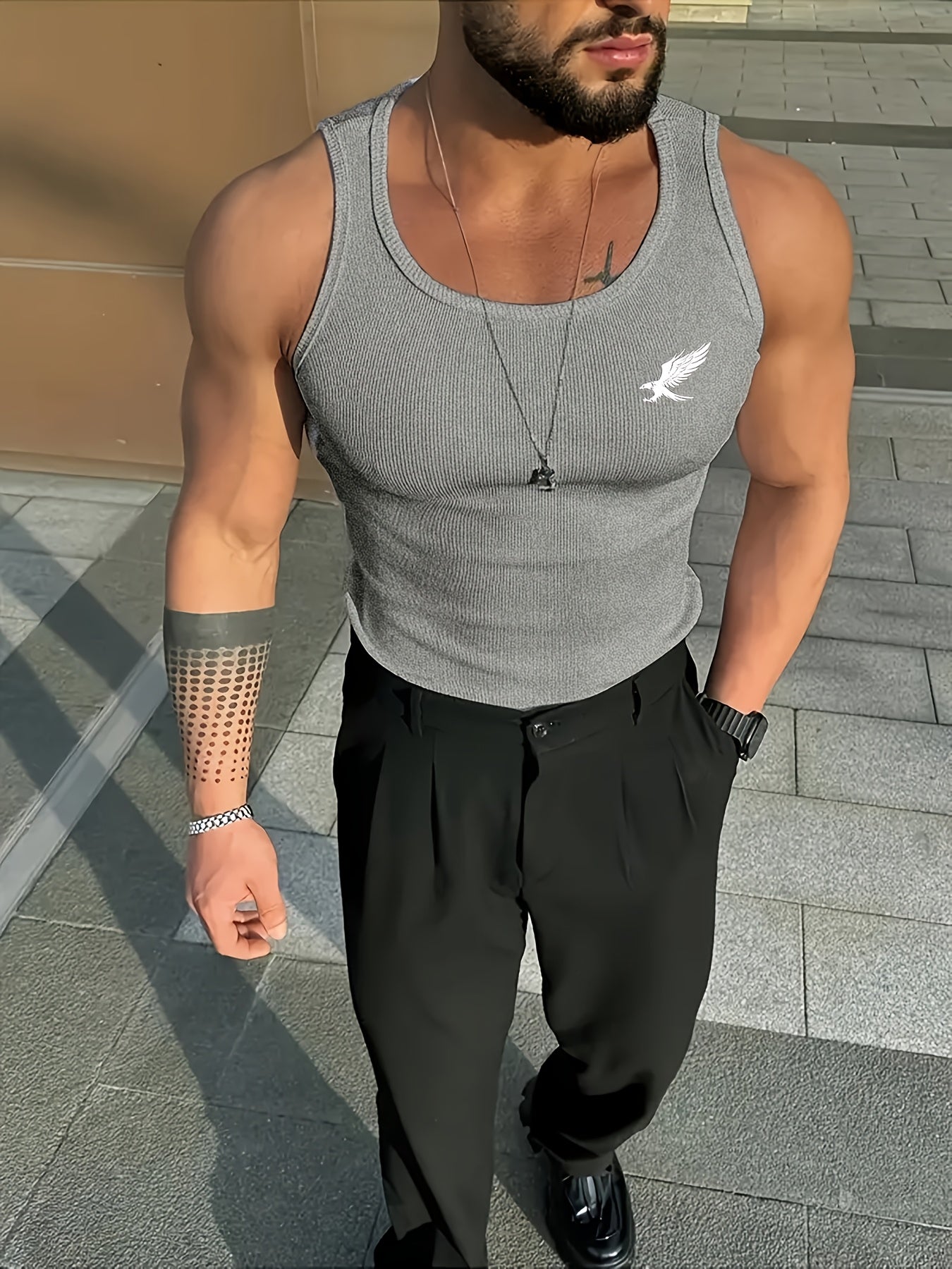 Herren Tanktop 3er-Pack mit sportlichem Schnitt und Adler-Print – Ideal für Training und Freizeit