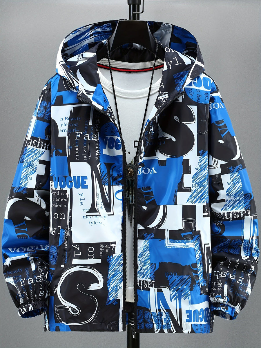 Übergangsjacke Herren Damen mit Kapuze & Allover-Print - Bunt