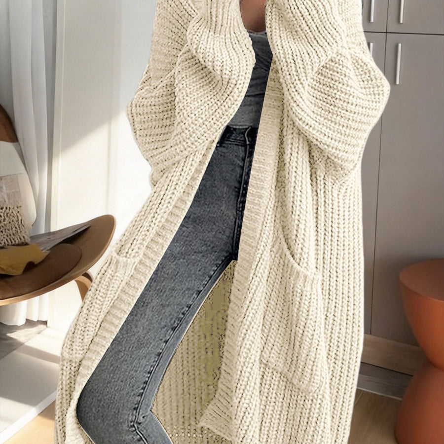 Damen Oversize Longline Strickjacke mit weitem Schnitt und Taschen – Modische, lässige Strickjacke für gemütliche Outfits