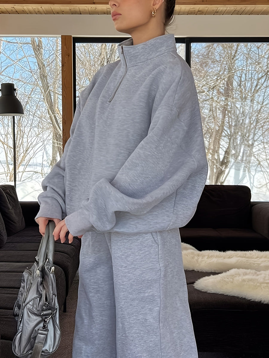 Damen Loungewear Set mit Halb-Reißverschluss Sweatshirt und Jogginghose