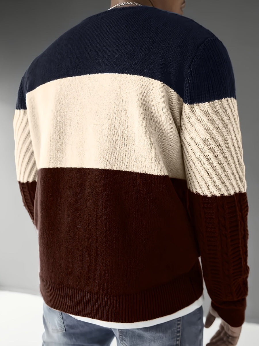 Herren Strickpullover Blockfarben Rundhals Grobstrick