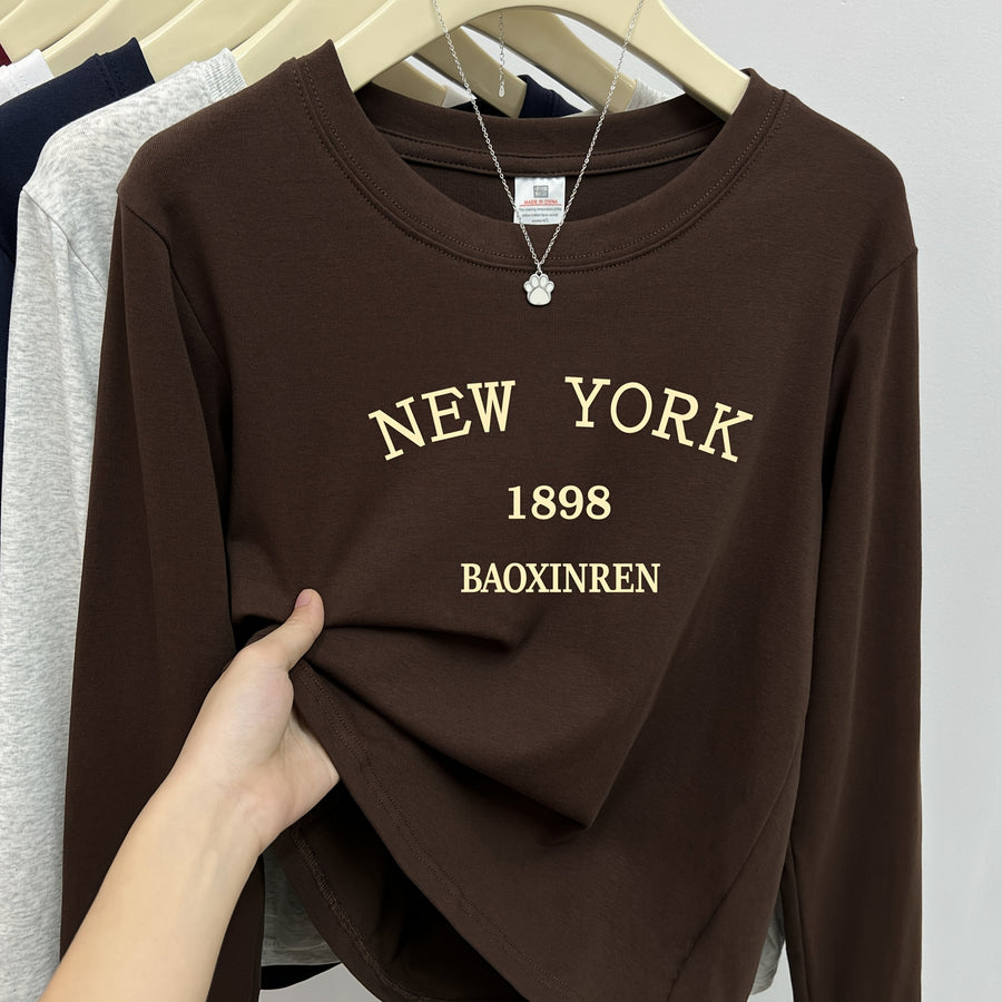 Damen Langarmshirt "New York" Rundhals mit Print in verschiedenen Farben