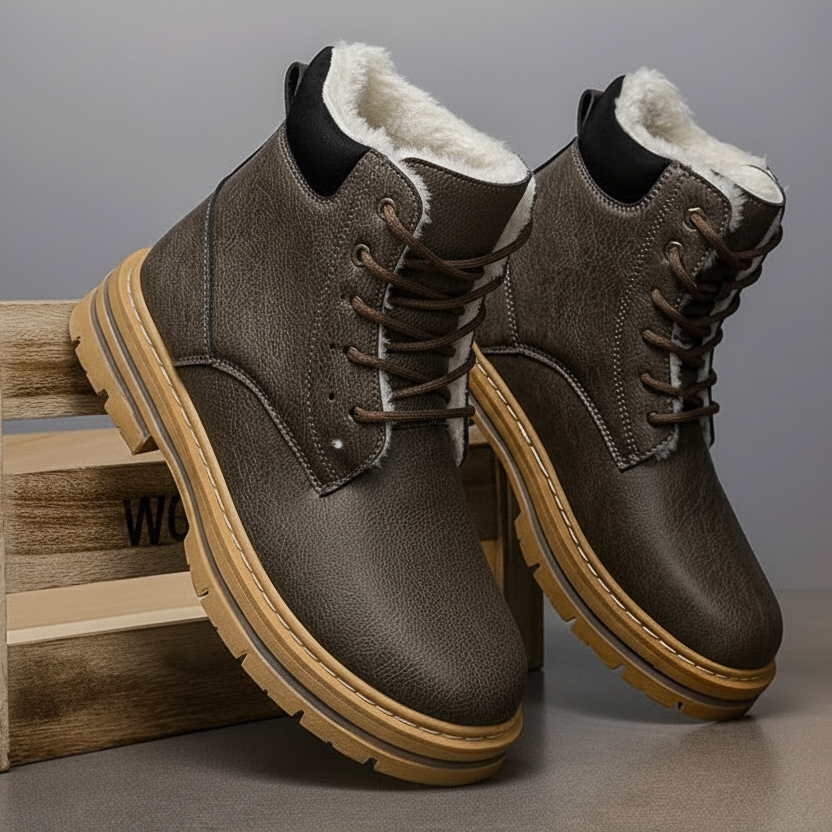 Warm gefütterte Schnürstiefeletten für Herren – Robuste Winterstiefel mit Profilsohle
