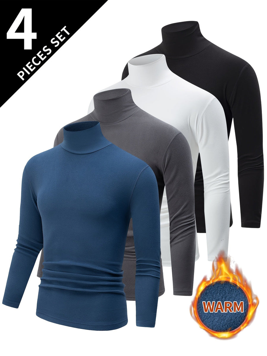 Herren Rollkragenpullover Set 4er Pack Langarm Shirt Basic Winter Warm Schwarz Weiß Grau