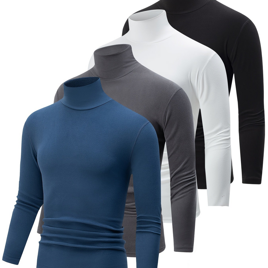 Herren Rollkragenpullover Set 4er Pack Langarm Shirt Basic Winter Warm Schwarz Weiß Grau