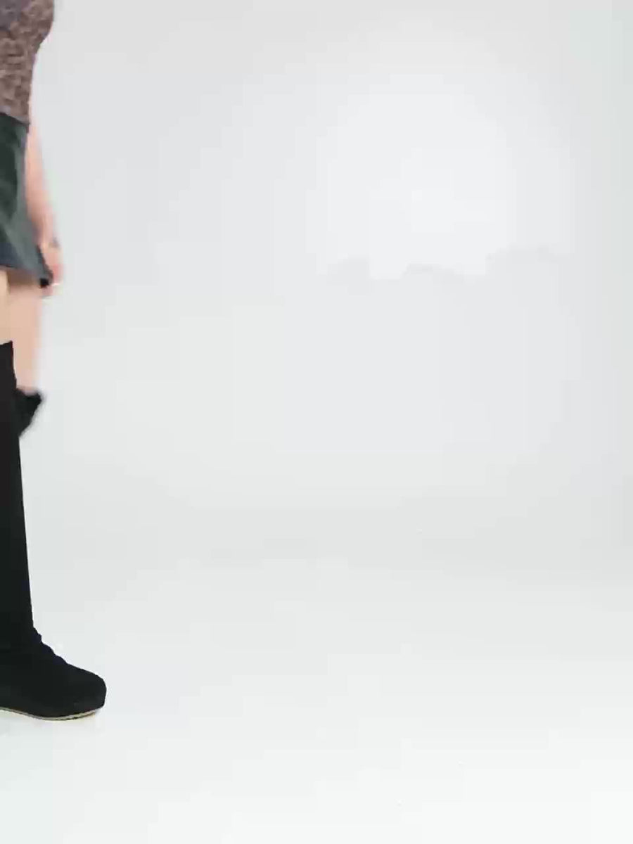Damen Overknee Stiefel mit Keilabsatz und Plateau in Beige oder Schwarz