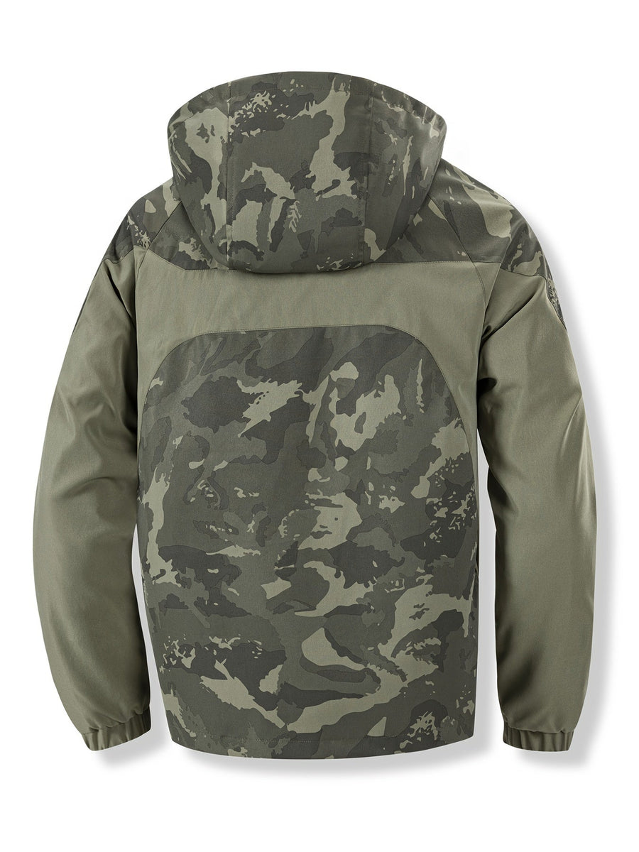 Herren Jacke Camouflage mit Kapuze und Reißverschluss, Olivgrün/Dunkelgrün