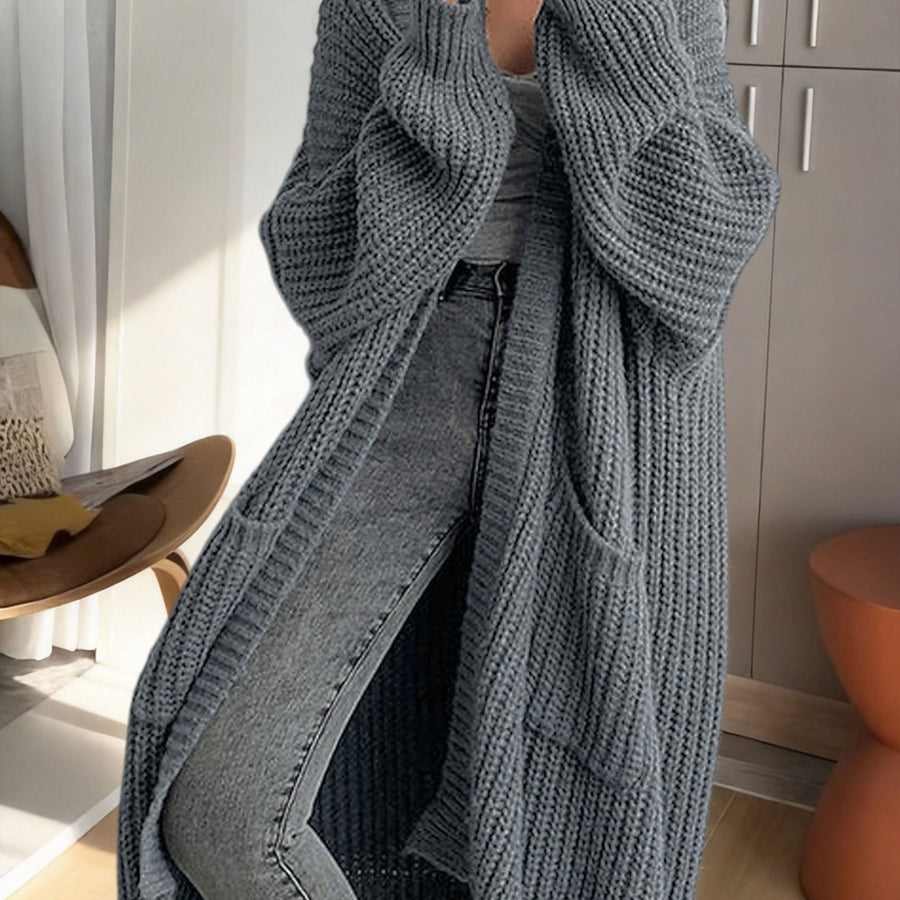 Damen Oversize Longline Strickjacke mit weitem Schnitt und Taschen – Modische, lässige Strickjacke für gemütliche Outfits