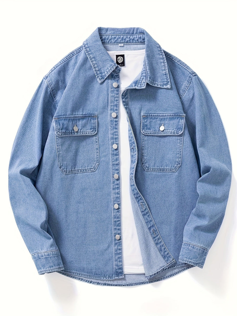 Jeanshemd Herren Hemd Jacke Casual Knopfleiste Brusttaschen
