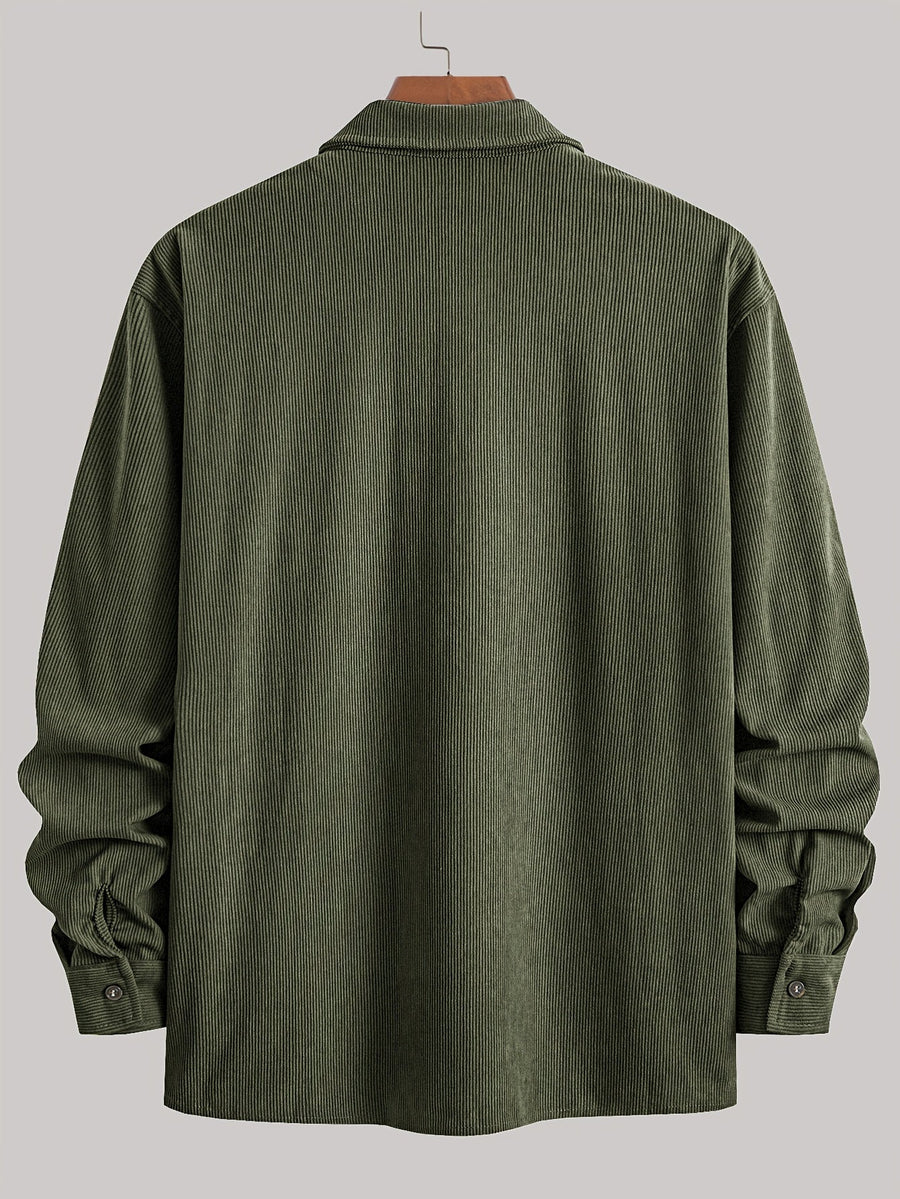 Herenoverhemd met ribfluweellook, knoopsluiting, lange mouwen en twee borstzakken