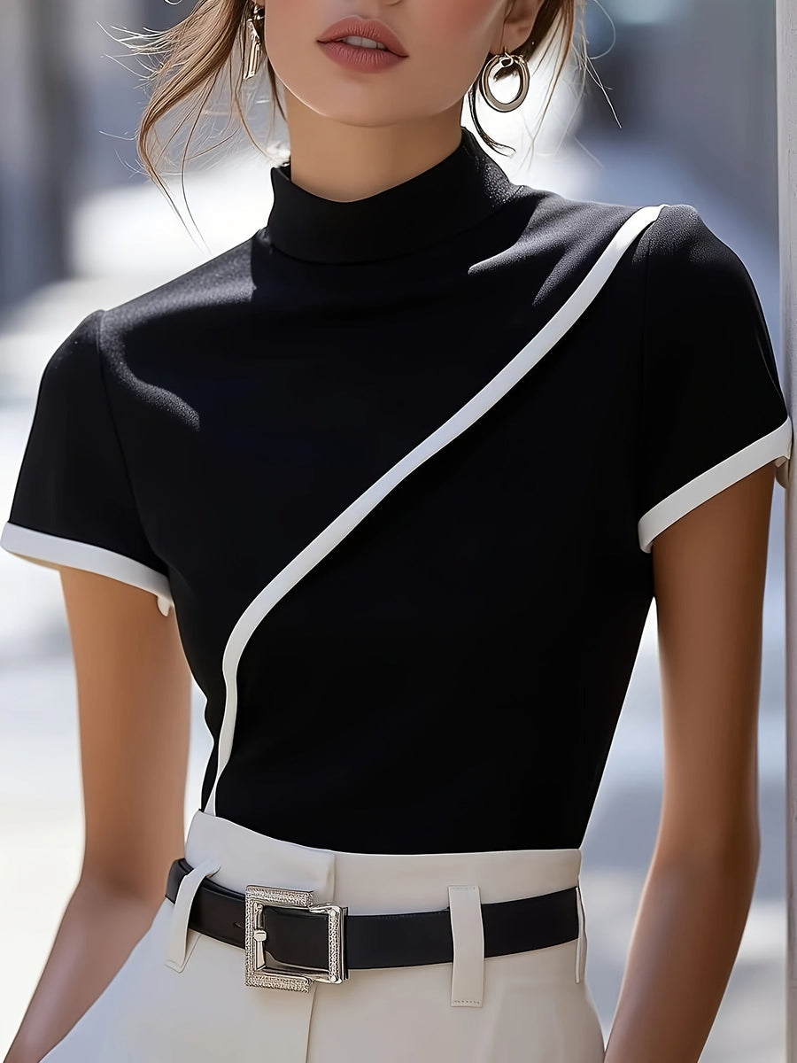 Damen Bluse mit Stehkragen und asymmetrischem Design – Stilvoll für Büro & Events